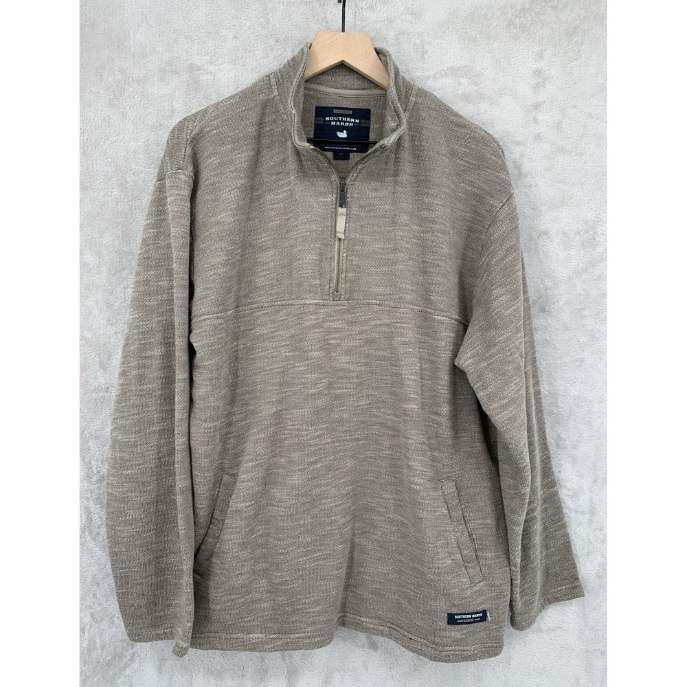 Southern Marsh‎ 1/4 Zip Jacket Mens Large Beige Brown Cotton Preppy Sweater Qzip